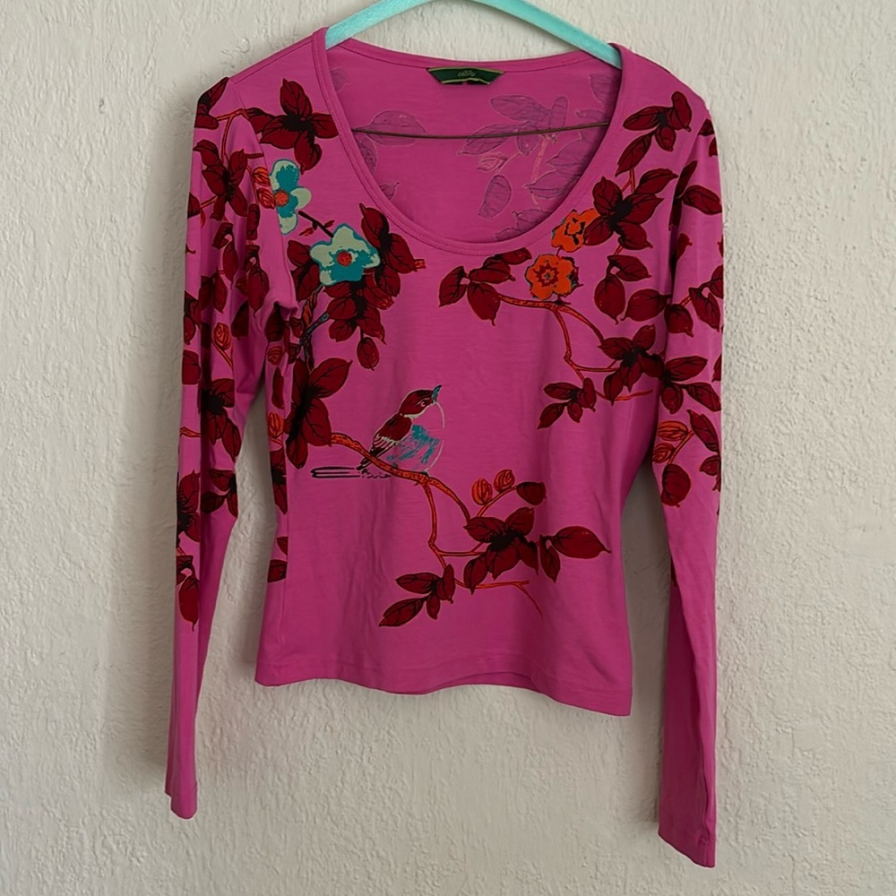 Vintage 80’s Oilily Floral Bird Shirt Sm
